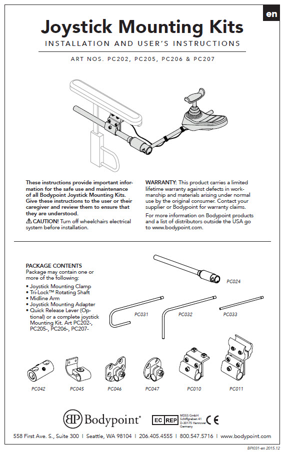 Joystick Mounting Kits Product Instructions