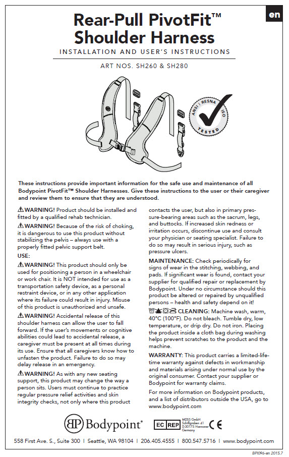 PivotFit Rear-Pull Product Instructions