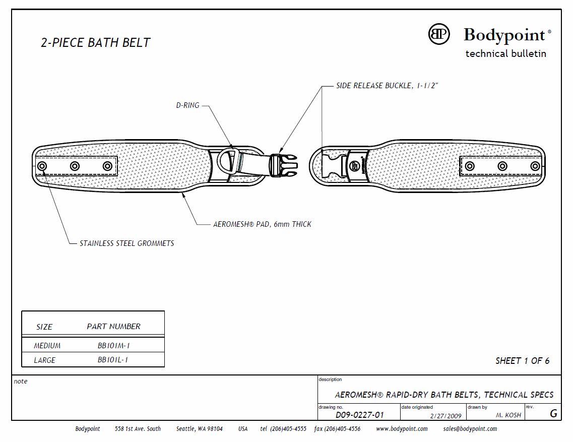 Aeromesh Bath Belts Technical Specs