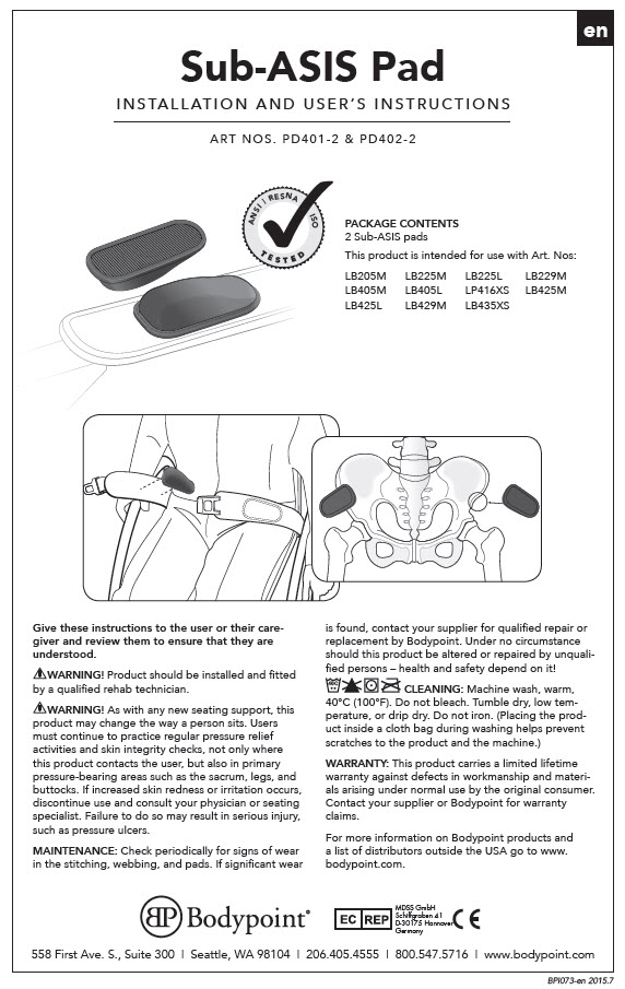 Sub-ASIS Pad Product Instructions