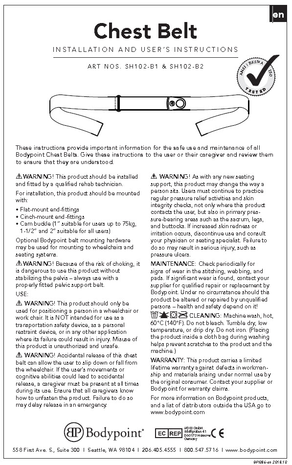 Chest Belt Product Instructions