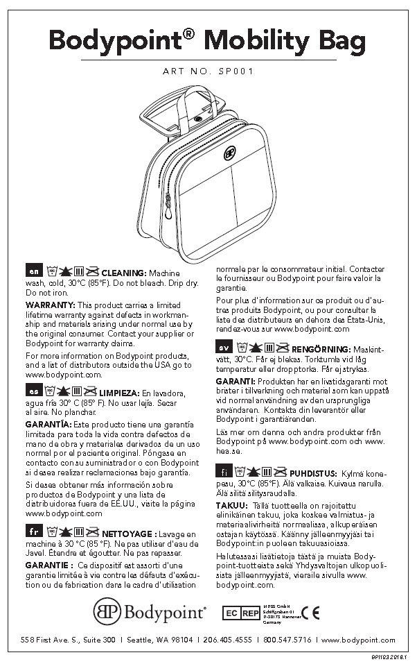 Mobility Bag Product Instructions